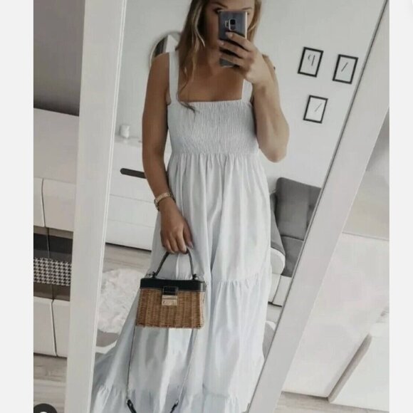 Zara Voluminous Cotton Poplin Maxi Dress NWT Smocked White Size Medium - Picture 5 of 9